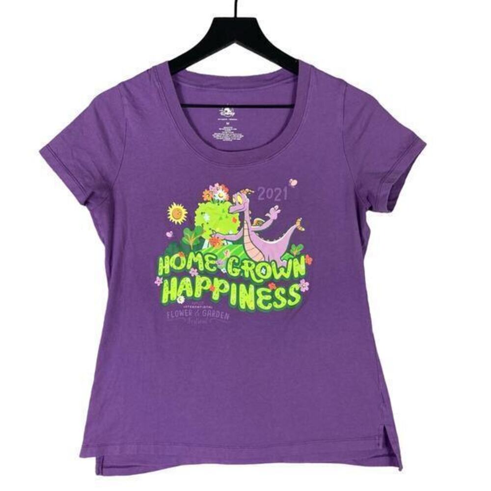 Disney Figment EPCOT Flower Garden 2021 Shirt Womens M Purple Graphic Tee